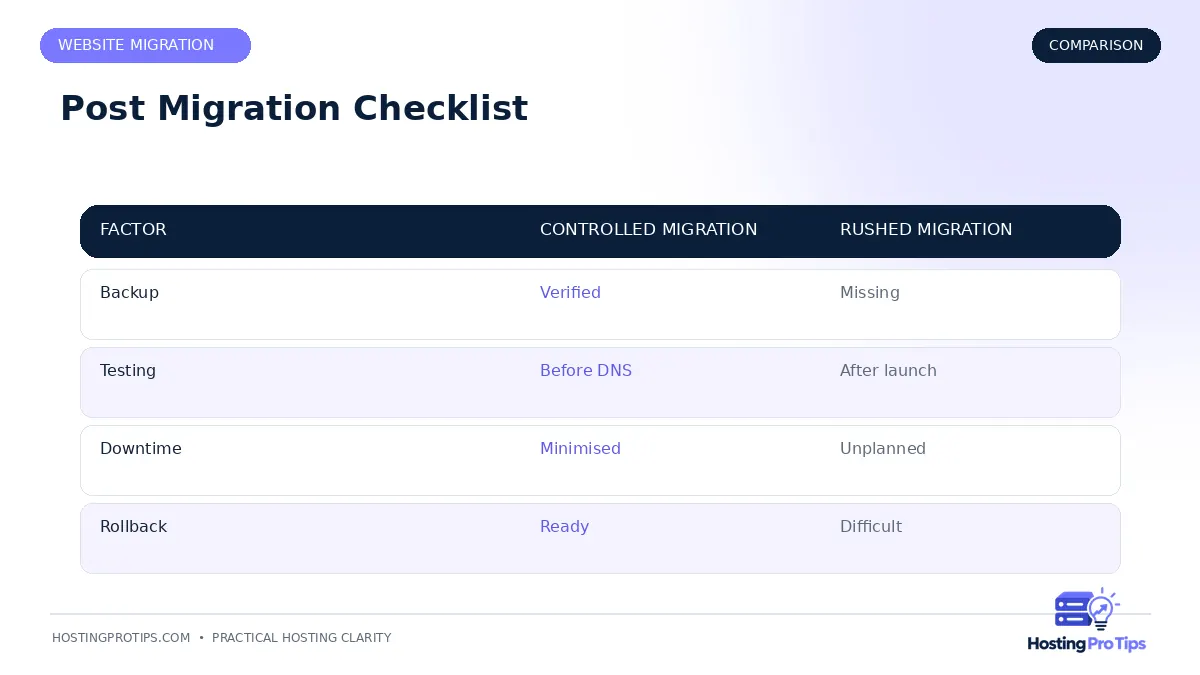 Post-Migration Checklist: What to Test First comparison